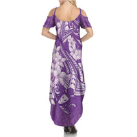 Purple Polynesia Hammerhead Shark Tattoo With Plumeria Lei Summer Maxi Dress