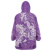 Purple Polynesia Hammerhead Shark Tattoo With Plumeria Lei Wearable Blanket Hoodie LT14 - Polynesian Pride