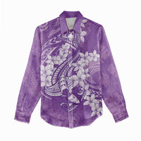 Purple Polynesia Hammerhead Shark Tattoo With Plumeria Lei Women Casual Shirt