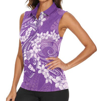 Purple Polynesia Hammerhead Shark Tattoo With Plumeria Lei Women Sleeveless Polo Shirt