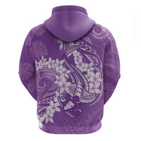 Purple Polynesia Hammerhead Shark Tattoo With Plumeria Lei Zip Hoodie
