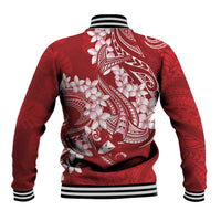 Red Polynesia Hammerhead Shark Tattoo With Plumeria Lei Baseball Jacket LT14 - Polynesian Pride