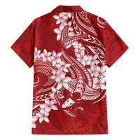 Red Polynesia Hammerhead Shark Tattoo With Plumeria Lei Family Matching Off Shoulder Maxi Dress and Hawaiian Shirt