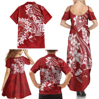 Red Polynesia Hammerhead Shark Tattoo With Plumeria Lei Family Matching Summer Maxi Dress and Hawaiian Shirt