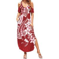 Red Polynesia Hammerhead Shark Tattoo With Plumeria Lei Family Matching Summer Maxi Dress and Hawaiian Shirt