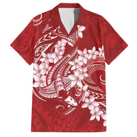 Red Polynesia Hammerhead Shark Tattoo With Plumeria Lei Family Matching Tank Maxi Dress and Hawaiian Shirt