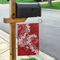 Red Polynesia Hammerhead Shark Tattoo With Plumeria Lei Garden Flag