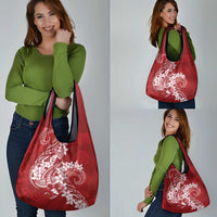 Red Polynesia Hammerhead Shark Tattoo With Plumeria Lei Grocery Bag LT14 - Polynesian Pride