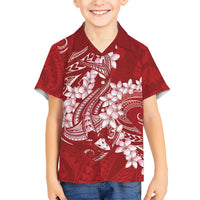 Red Polynesia Hammerhead Shark Tattoo With Plumeria Lei Hawaiian Shirt LT14 - Polynesian Pride