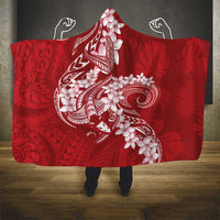 Red Polynesia Hammerhead Shark Tattoo With Plumeria Lei Hooded Blanket LT14 - Polynesian Pride