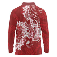 Red Polynesia Hammerhead Shark Tattoo With Plumeria Lei Long Sleeve Polo Shirt