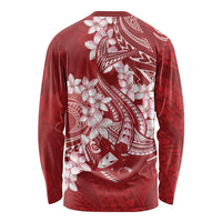 Red Polynesia Hammerhead Shark Tattoo With Plumeria Lei Long Sleeve Shirt LT14 - Polynesian Pride