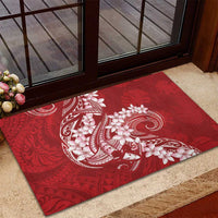 Red Polynesia Hammerhead Shark Tattoo With Plumeria Lei Rubber Doormat LT14 - Polynesian Pride