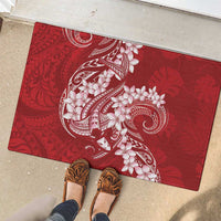 Red Polynesia Hammerhead Shark Tattoo With Plumeria Lei Rubber Doormat LT14 - Polynesian Pride