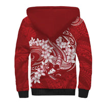 Red Polynesia Hammerhead Shark Tattoo With Plumeria Lei Sherpa Hoodie LT14 - Polynesian Pride