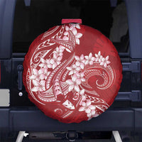 Red Polynesia Hammerhead Shark Tattoo With Plumeria Lei Spare Tire Cover LT14 No hole Red - Polynesian Pride