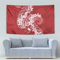 Red Polynesia Hammerhead Shark Tattoo With Plumeria Lei Tapestry