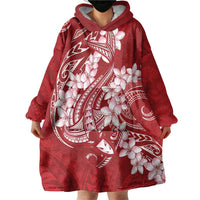 Red Polynesia Hammerhead Shark Tattoo With Plumeria Lei Wearable Blanket Hoodie LT14 - Polynesian Pride