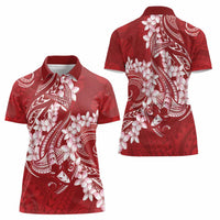 Red Polynesia Hammerhead Shark Tattoo With Plumeria Lei Women Polo Shirt