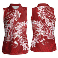 Red Polynesia Hammerhead Shark Tattoo With Plumeria Lei Women Sleeveless Polo Shirt