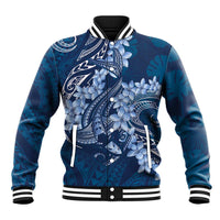 Navy Blue Polynesia Hammerhead Shark Tattoo With Plumeria Lei Baseball Jacket LT14 Unisex Navy Blue - Polynesian Pride