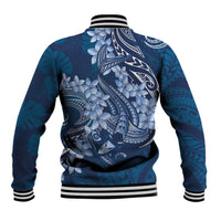 Navy Blue Polynesia Hammerhead Shark Tattoo With Plumeria Lei Baseball Jacket LT14 - Polynesian Pride