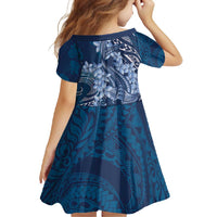 Navy Blue Polynesia Hammerhead Shark Tattoo With Plumeria Lei Family Matching Summer Maxi Dress and Hawaiian Shirt