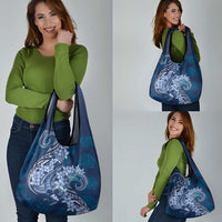 Navy Blue Polynesia Hammerhead Shark Tattoo With Plumeria Lei Grocery Bag LT14 - Polynesian Pride