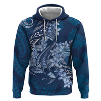 Navy Blue Polynesia Hammerhead Shark Tattoo With Plumeria Lei Hoodie