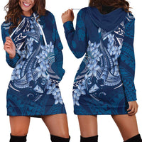 Navy Blue Polynesia Hammerhead Shark Tattoo With Plumeria Lei Hoodie Dress
