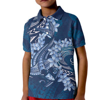 Navy Blue Polynesia Hammerhead Shark Tattoo With Plumeria Lei Kid Polo Shirt