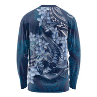 Navy Blue Polynesia Hammerhead Shark Tattoo With Plumeria Lei Long Sleeve Shirt LT14 - Polynesian Pride