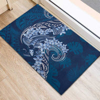 Navy Blue Polynesia Hammerhead Shark Tattoo With Plumeria Lei Rubber Doormat LT14 - Polynesian Pride