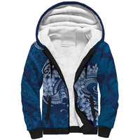 Navy Blue Polynesia Hammerhead Shark Tattoo With Plumeria Lei Sherpa Hoodie LT14 Unisex Navy Blue - Polynesian Pride