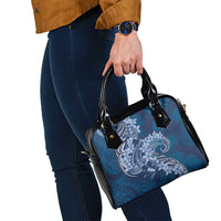 Navy Blue Polynesia Hammerhead Shark Tattoo With Plumeria Lei Shoulder Handbag