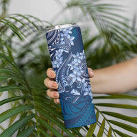 Navy Blue Polynesia Hammerhead Shark Tattoo With Plumeria Lei Skinny Tumbler