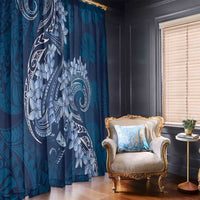 Navy Blue Polynesia Hammerhead Shark Tattoo With Plumeria Lei Window Curtain LT14 - Polynesian Pride
