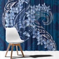 Navy Blue Polynesia Hammerhead Shark Tattoo With Plumeria Lei Window Curtain LT14 - Polynesian Pride