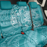 Teal Polynesia Hammerhead Shark Tattoo With Plumeria Lei Back Car Seat Cover LT14 - Polynesian Pride