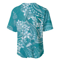 Teal Polynesia Hammerhead Shark Tattoo With Plumeria Lei Baseball Jersey