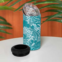 Teal Polynesia Hammerhead Shark Tattoo With Plumeria Lei 4 in 1 Can Cooler Tumbler LT14 - Polynesian Pride