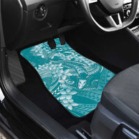 Teal Polynesia Hammerhead Shark Tattoo With Plumeria Lei Car Mats LT14 - Polynesian Pride