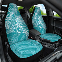 Teal Polynesia Hammerhead Shark Tattoo With Plumeria Lei Car Seat Cover LT14 One Size Teal - Polynesian Pride