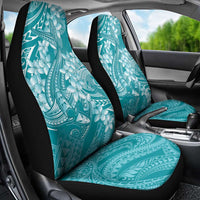 Teal Polynesia Hammerhead Shark Tattoo With Plumeria Lei Car Seat Cover LT14 - Polynesian Pride