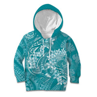 Teal Polynesia Hammerhead Shark Tattoo With Plumeria Lei Kid Hoodie