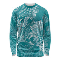 Teal Polynesia Hammerhead Shark Tattoo With Plumeria Lei Long Sleeve Shirt LT14 Unisex Teal - Polynesian Pride