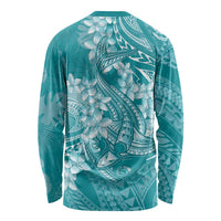 Teal Polynesia Hammerhead Shark Tattoo With Plumeria Lei Long Sleeve Shirt LT14 - Polynesian Pride