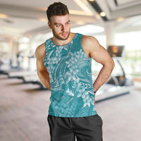 Teal Polynesia Hammerhead Shark Tattoo With Plumeria Lei Men Tank Top LT14 Teal - Polynesian Pride