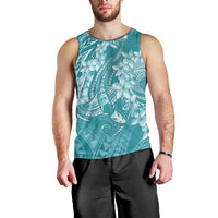 Teal Polynesia Hammerhead Shark Tattoo With Plumeria Lei Men Tank Top LT14 - Polynesian Pride