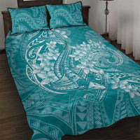 Teal Polynesia Hammerhead Shark Tattoo With Plumeria Lei Quilt Bed Set LT14 Teal - Polynesian Pride